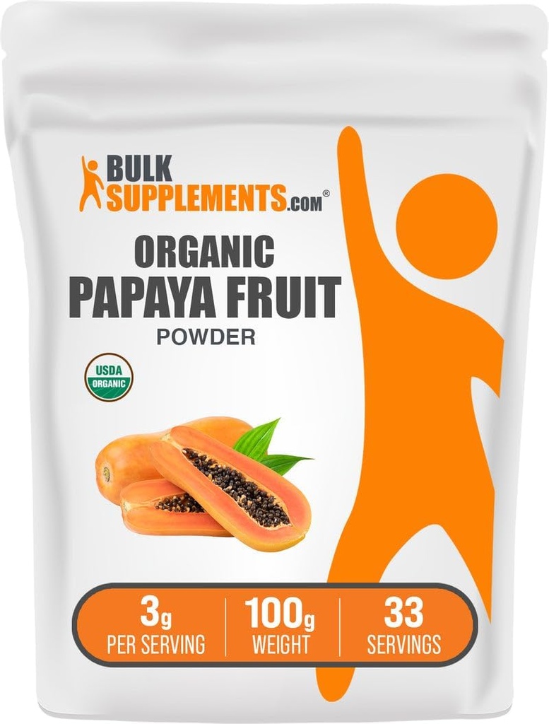 BulkSupplements.com Polvo de Fruta Papaya Orgánica - Polvo Saborante, Fuente de Carica Papaya Fruit - Gluten Free, 3g por Serving, 100g (3.5 oz) (Pack of 1)