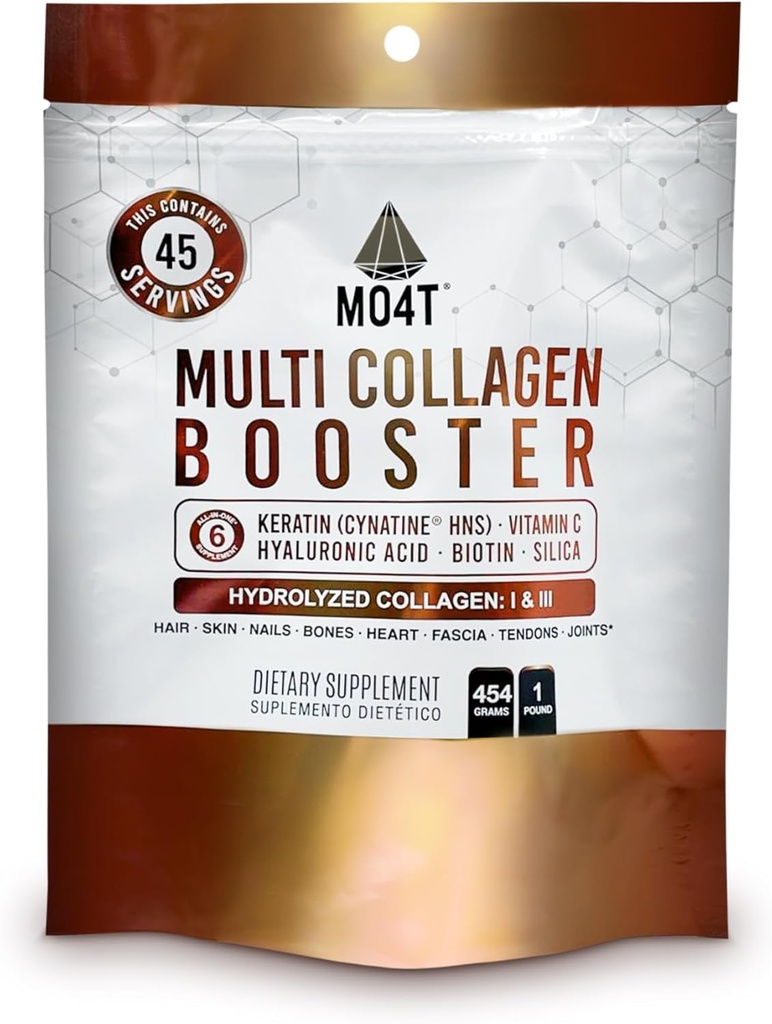Multi Collagen Booster Powder – Extra Strength Collagen Supplement with Added Keratin, Biotin, Hyaluronic Acid, Vitamin C & Silica – Extra Nutrients for Hair, Nails,& Skin -1 Pound