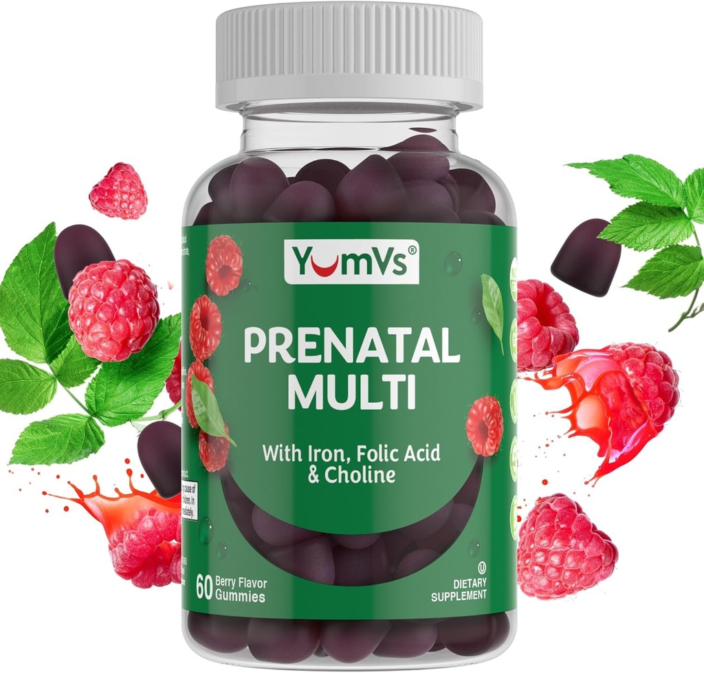 YumVs Prenatal Gummies for Women - Prenatal Vitamins for Women with Folic Acid, Iron & Choline - Vegetarian & Kosher Pregnancy Vitamins - Womens Prenatal Multivitamin with A C D3 E B6 B12 (60 Count)