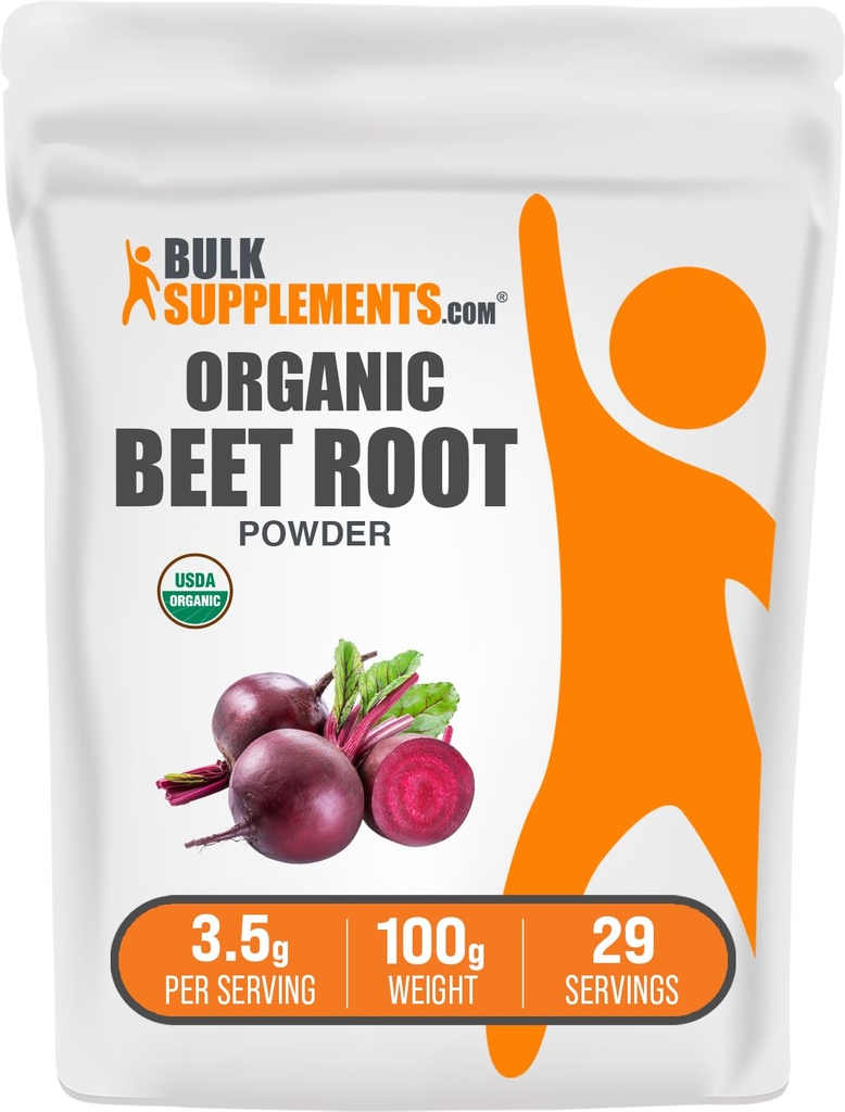 BulkSupplements.com Orgánica Beet Root Powder - Superfood Supplement, Beet Root Supplements - Vegan & Gluten Free, 3.5g per Serving, 100g (3.5 oz) (Pack of 1)
