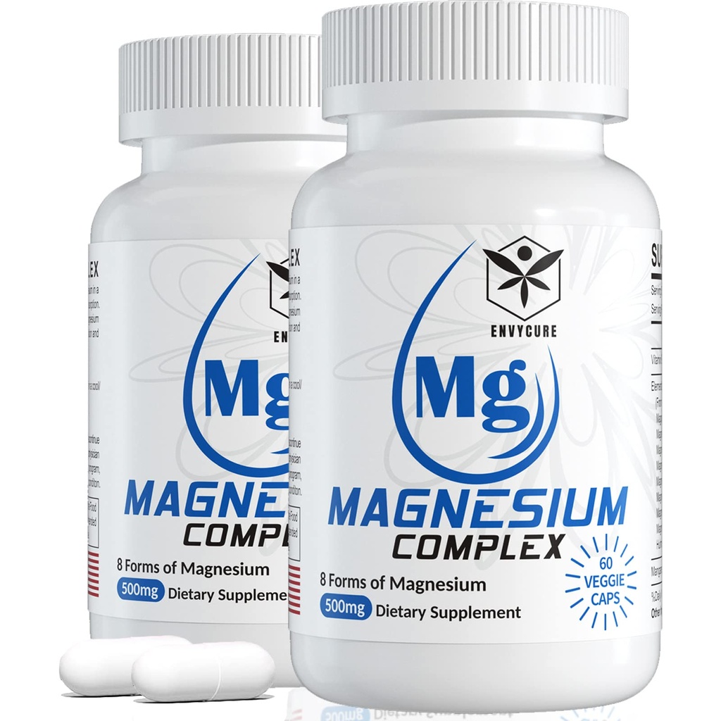 Magnesium Complex Supplement 8 Forms, 500mg Magnesium Glycinate, Malate, Citrate, High Absorption Mg for Calm, Sleep, Mood & Healthy Muscle, Pack of 2, Total 120 Vegan Capsules