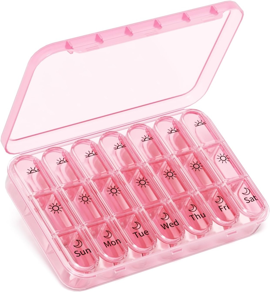 Pill Organizer 3X a Day｜Pink Perfection Portable Pill Case｜7-Day Weekly Compartment｜Stylish Travel Essential for Fashionistas｜BPA-Free Health Companion｜Luxury Bag Must-Have