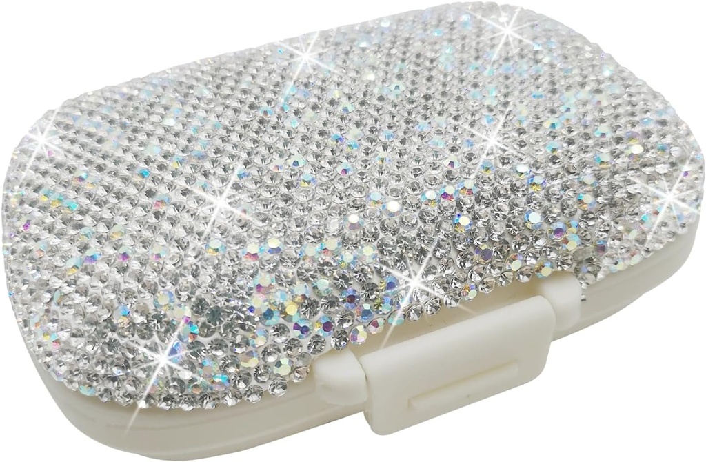 Bling Pill Case for Purse Medicine Vitamin Container Holder Pocket Pill Case Round Medicine Organizer for Vitamin/Fish Oils/Supplement Travel Medicine Kit (8 Compartment Silver)