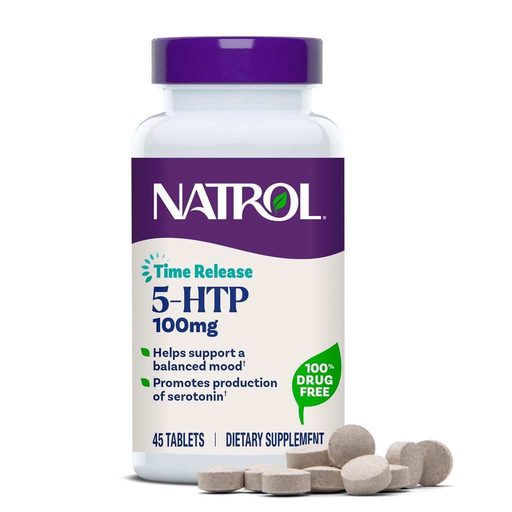 Natrol 5-HTP 100mg, Suplemento dietético ayuda a apoyar una mezcla equilibrada, 90 tablas de liberación del tiempo, 22-45 Day Supply
