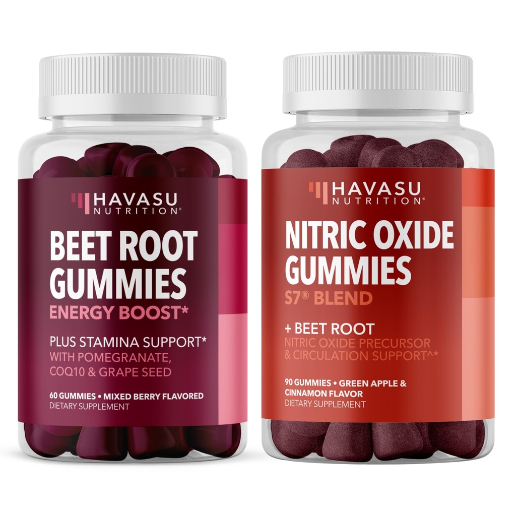 HAVASU NUTRITION Nitric Oxide Gummies with L-Arginine and Beet Root (1 Month Supply) & Beet Root Gummies with COQ10 & Pomegranate (1 Month Supply)
