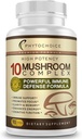 10 Mushroom Complex Nootropic Brain Supplement-Advanced Blend of Best Functional Mushrooms-Brain Memory Focus Energy, Immune Support-Lions Mane-Reishi-Cordyceps-Chaga-Turkey Tail (90 cápsulas)