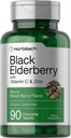 Horbaach Black Elderberry con Vitamina C y Zinc TENIDO 90 Tabletas Chewable ← Berry Flavor mezclado Silencioso Complejo Apoyo Inmune ANTE Vegetariano, No GMO y Gluten Suplemento Libre