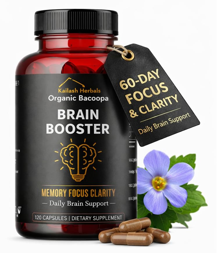 Bacopa, Booster de Cerebro Orgánico, Suplemento Cerebro Nootrópico, Bacopa Monnieri/Brahmi, para la Sharpness Mental, Focus, Memory y Cognitive Wellness, 120 Capsules 500mg, 2 Month Supply