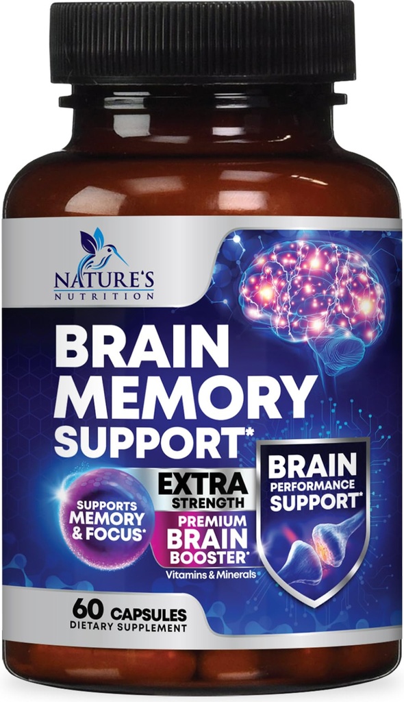 Brain Memory Supplement Pills - 3X Strength Nootropics for Concentration, Clarity & Focus Support - Brain Health Cognitive Vitamins with Bacopa, Phosphatidylserine & DMAE, Brain Booster - 60 Capsules