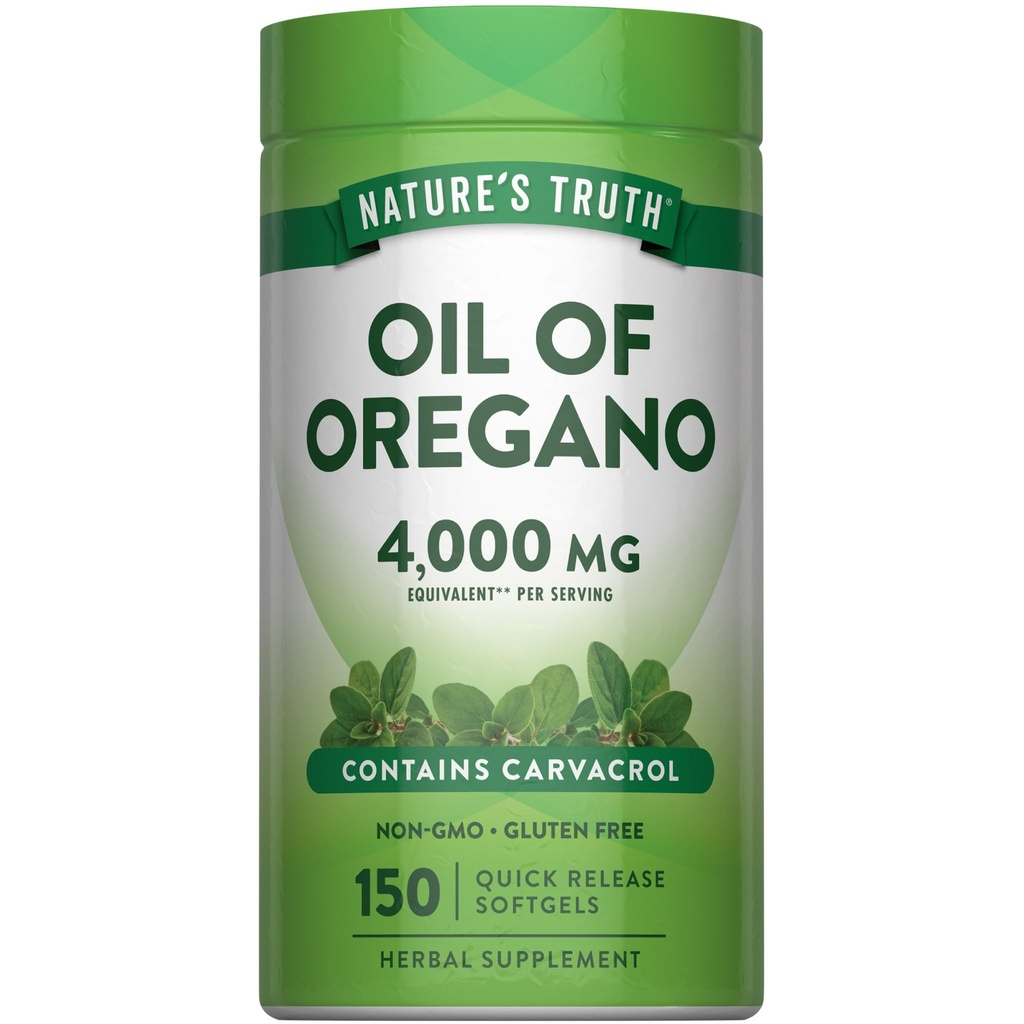 La verdad de la naturaleza Óleo de orégano Softgels TEN 4000 mg ANTE 150 Conde Silencio No GMO &amp; Gluten Suplemento Herbal Libre