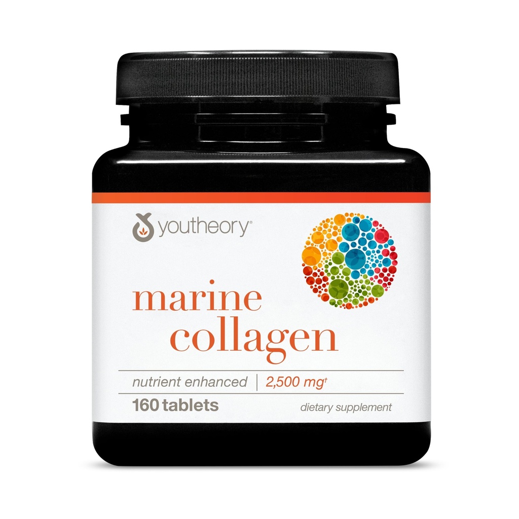 Teoría Colágeno Marino Tabletas - 2.500 mg Péptidos de Collagen de color pescado- con vitaminas A, C, E, B6 &amp; B12 - Apoya la Salud Conjunta de uñas* - Altamente Absorbable - 160 Tabletas (32-Day Supply)