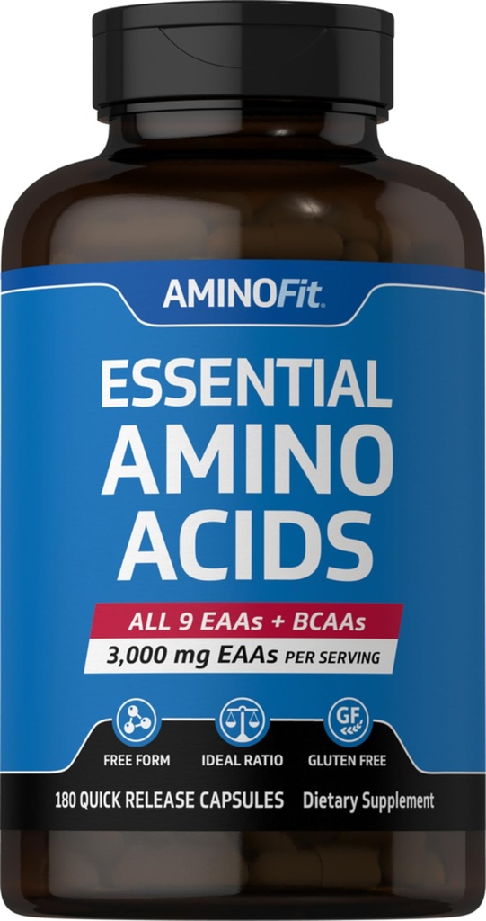 Piping Rock Aminoácidos Esenciales Suplemento Silencio 3000mg Silencio 180 Capsules ← Complejo Blend para Hombres y Mujeres Silenciosos EAA y BCAA Silencio No-GMO, Gluten Gratis