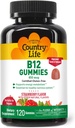 Country Life Vitamin B12 Gummies – 850 mcg Cyanocobalamin, 120 Conde – Vegan, Gluten-Free Gummy Suplemento para el metabolismo energético " Nervous System Support – Natural Strawberry Flavor, 2g Sugar