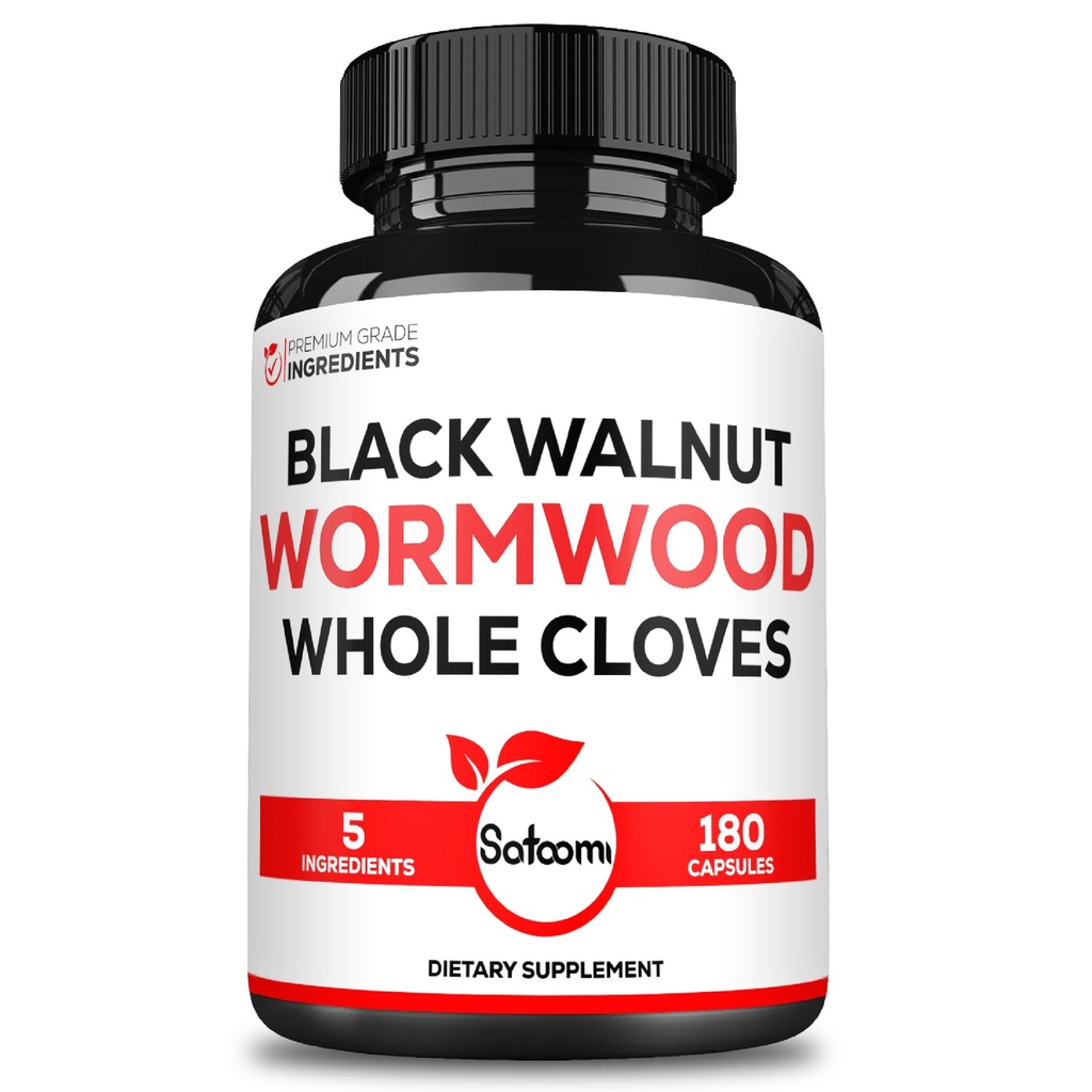 Satoomi 5 in 1 Wormwood Capsules Supplement - Extracted from Black Walnut, Whole Cloves, Turmeric and Berberine HCl - Immune System & Digestion Health - 180 Count -90 Day Supply