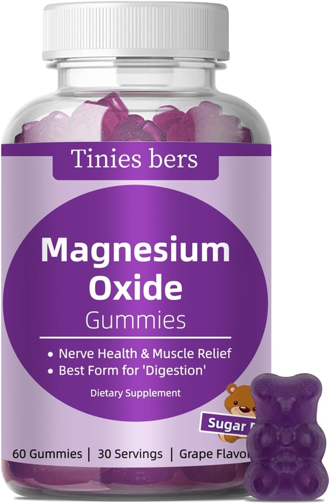 Magnesium Oxide Gummies 500mg, Azúcar Gratis para Adultos &amp; Niños, Mejor Mg Formulario para la ‘Digestión’, para el sueño, Nerve, Head Health, Muscle & Stress Relief, Gluten Free, Non GMO, Vegan, Pectin, 60
