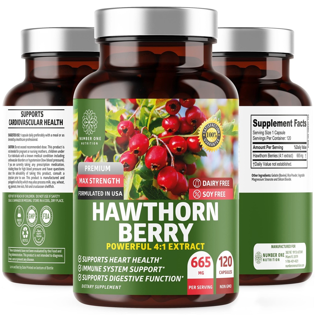 N1N Premium Hawthorn Berry Capsules [Max Strength, 2660mg] All Natural Hawthorn Extract Suplemento para apoyar la inmunidad, 120 caps