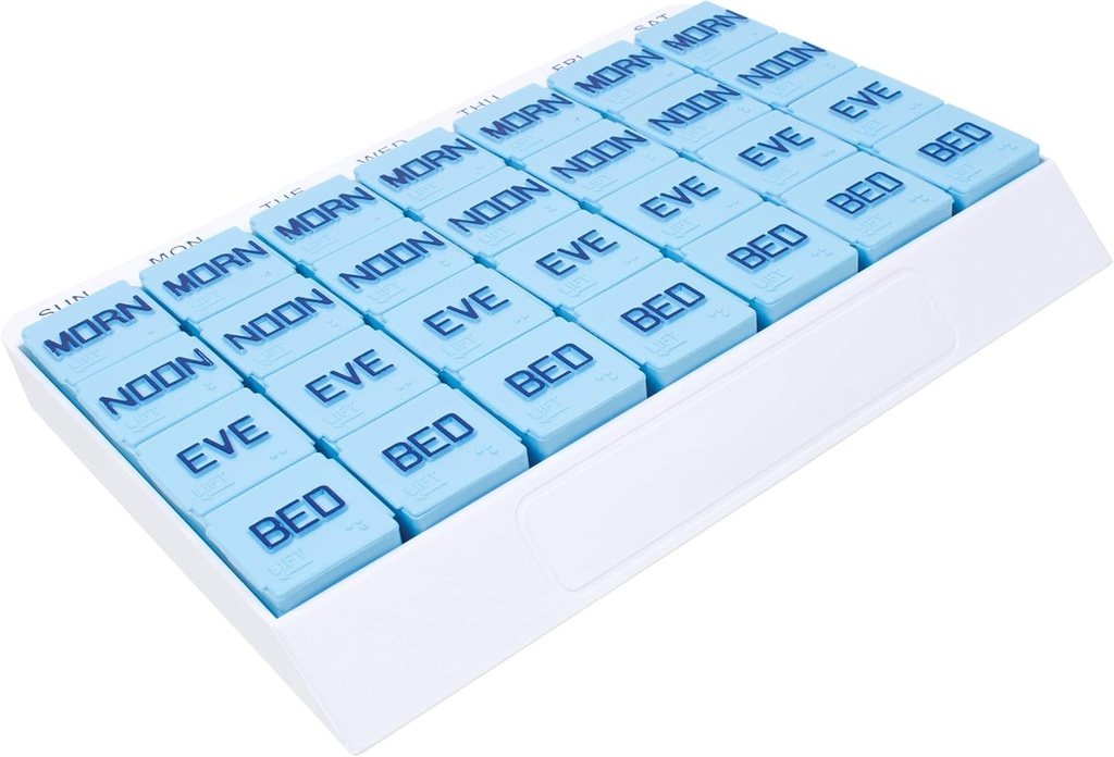 Apex Large 7 Day Weekly Pill Organizer - Weekly Pill Organizer, 4 Times a Day, Easy-Open, Organize Medication or Vitamins
