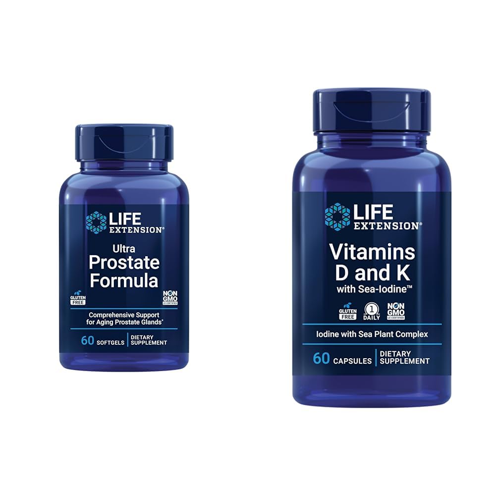 Life Extension Ultra Prostate Formula, Saw Palmetto for Men, pygeum, stinging Nettle & Vitamins D and K with Sea-Iodine, Vitamin D3, Vitamin K1 and K2, Iodine