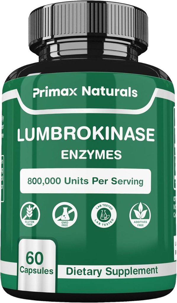 Lumbrokinase Suplemento - Lumbrokinase 40 mg por Serving (Max Activity - 800,000 units) Suplemento Lumbrokinase Enzymes (Similar a Nattokinase) No GMO, Soy Free, Gluten Free (60 cápsulas)