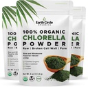 Círculo de la Tierra Orgánica Clorella Powder Ecológico Superalimentos ¦ Kosher ← Clorofila de la pared celular rota, Vegan, Super Green Algae, Clorella limpia, Alta en Proteína, Fibra & Aminoácidos - 4oz (3 Pack)
