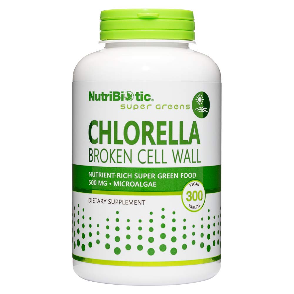 NutriBiotic- Clorella Super Green Food 500 mg 300 Tabs ← Muralla de células rotas Nutrient-Rich Microalgae, Superalimentos cultivados en agua TEN Chlorophyll with Vitamins, Minerals " Trace Elements TEN Vegan " Non-GMO