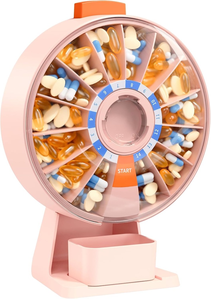 Dispensador de píldoras Daviky Daily, gran organizador de píldoras con uso de pared o de pie, 14 días contenedor de píldoras, diseño de botón de empuje, caja de píldoras semanales para vitamina, medicina, aumento, aceite de pescado(Pink)