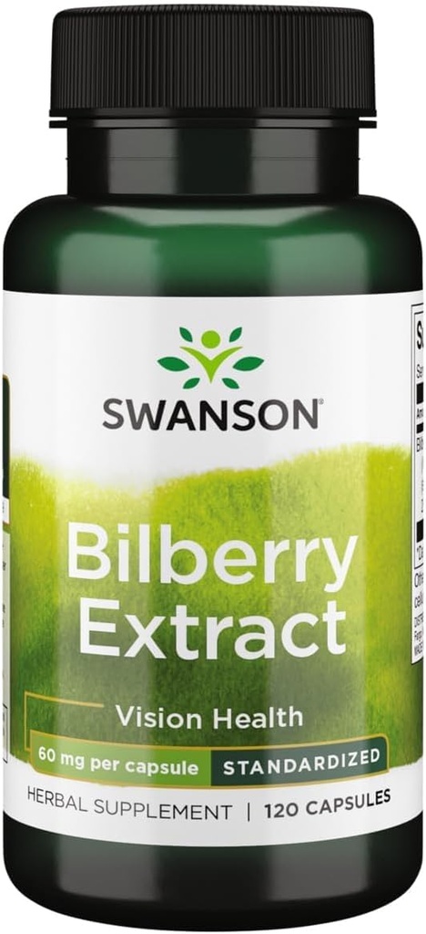 Swanson Bilberry Extract (Standardized) 60 Milligrams, 120 Capsules | Promotes Eye Health, Helps Protect Against Free Radical Damage, Guaranteed Potency of 25% Antioxidant Anthocyanins
