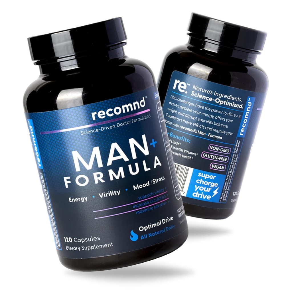 Nutrición - Man+ Fórmula, Apoyo energético, Apoyo muscular y Suplementos de salud próstata para hombres con vitamina E, Saw Palmetto, Red Korean Ginseng, y Más, 120 cápsulas