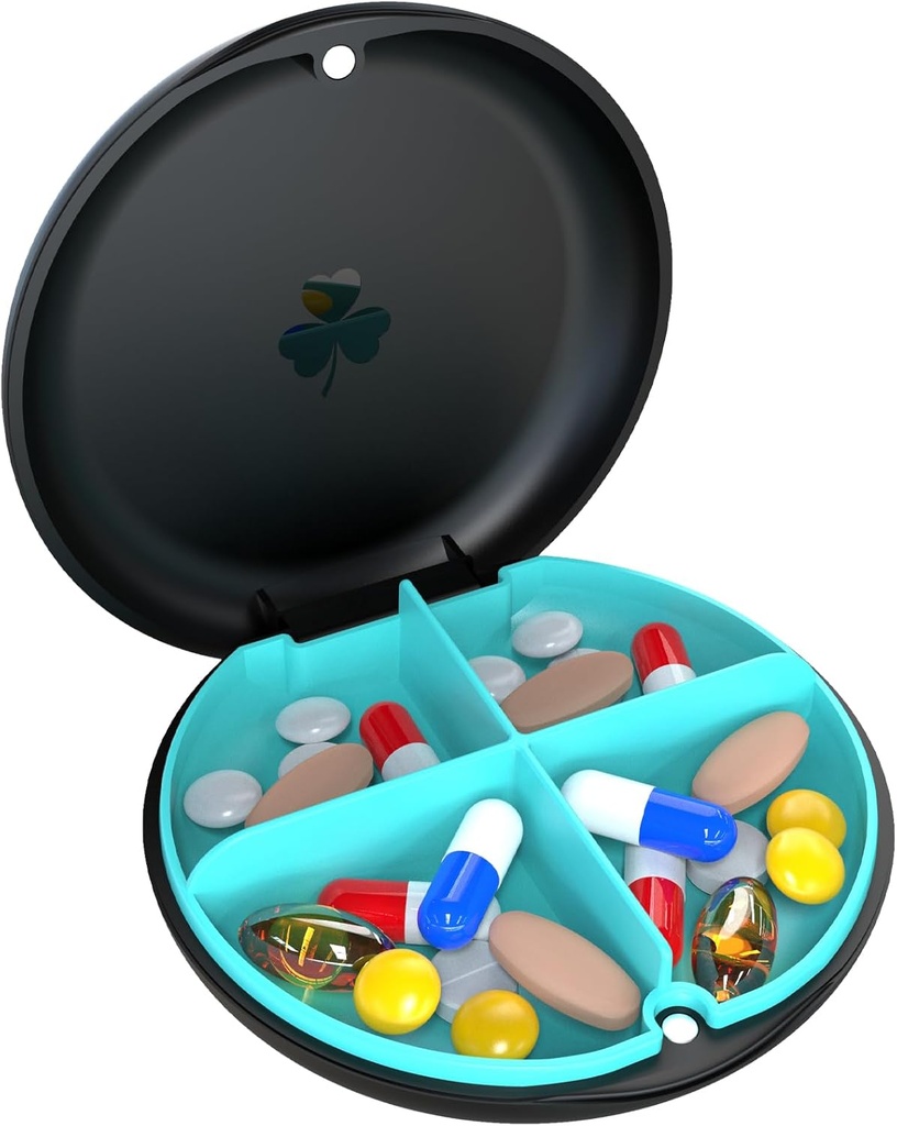 4 Caja de Píldora pequeña, Caja de Píldora de Moistura, Organizador de Píldora de Viajes para Púrpura de bolsillo, Caja de Vitamina de Medicina Portátil, Caja de Petróleo de Pesca, Caja de Suplemento (Black+Cyan)