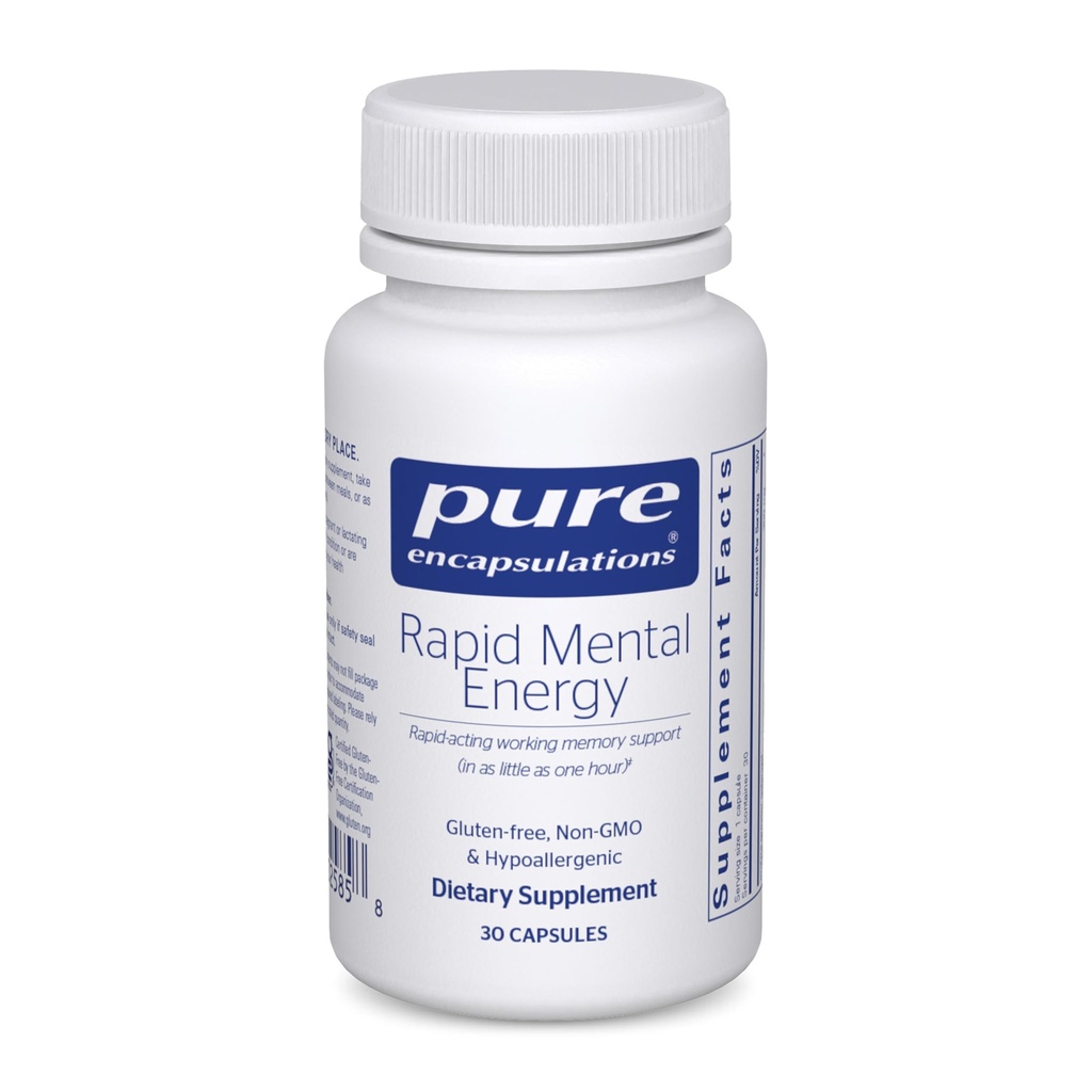 Encapsulaciones puras Energía mental rápida - Suplemento de Memoria Vegan para apoyar la salud cerebral - Ginkgo Biloba Extract, Alpinia Galanga &amp; American Ginseng Extract - Non-GMO &amp; Gluten-Free - 30 cápsulas