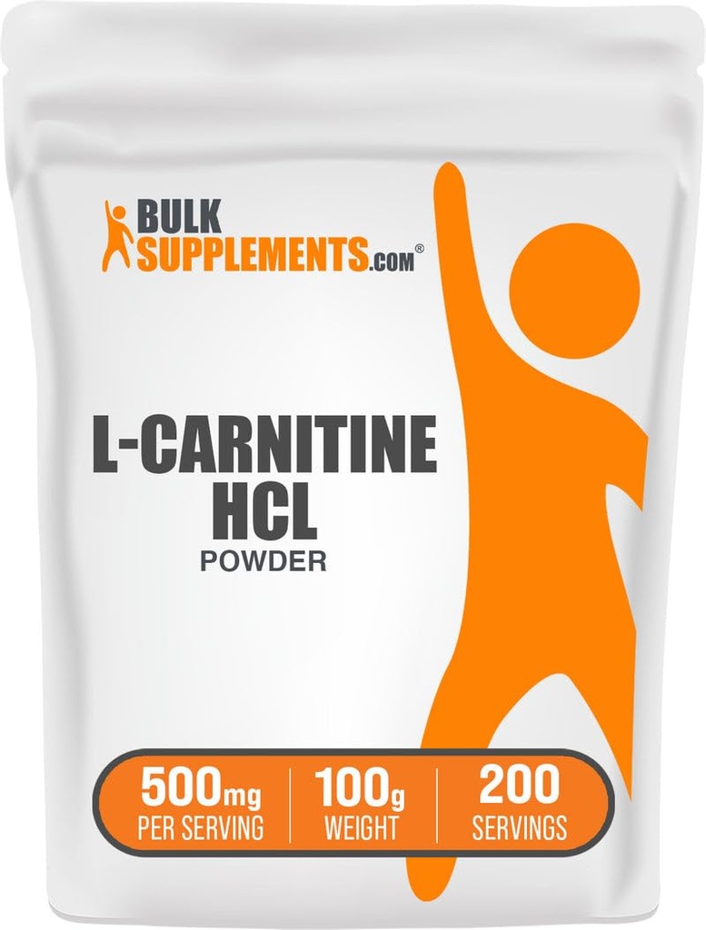 BulkSupplements.com L-Carnitine HCl Powder - Suplemento Carnitine, Carnitine Powder, L-Carnitine 500mg - Sin sabor, 500 mg por Serving, 100g (3,5 oz) (Pack of 1)