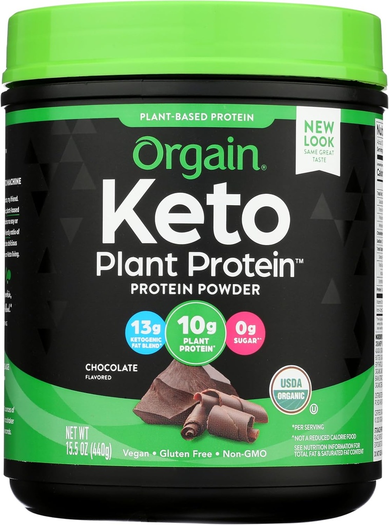 Orgain Organic Keto Vegan Protein Powder, Chocolate - 10g Plant Based Protein, 0g Sugar*, Avocado & Coconut Oil, Gluten Free, No Dairy, Lactose or Soy Ingredients, For Smoothies & Shakes, 0.97lb