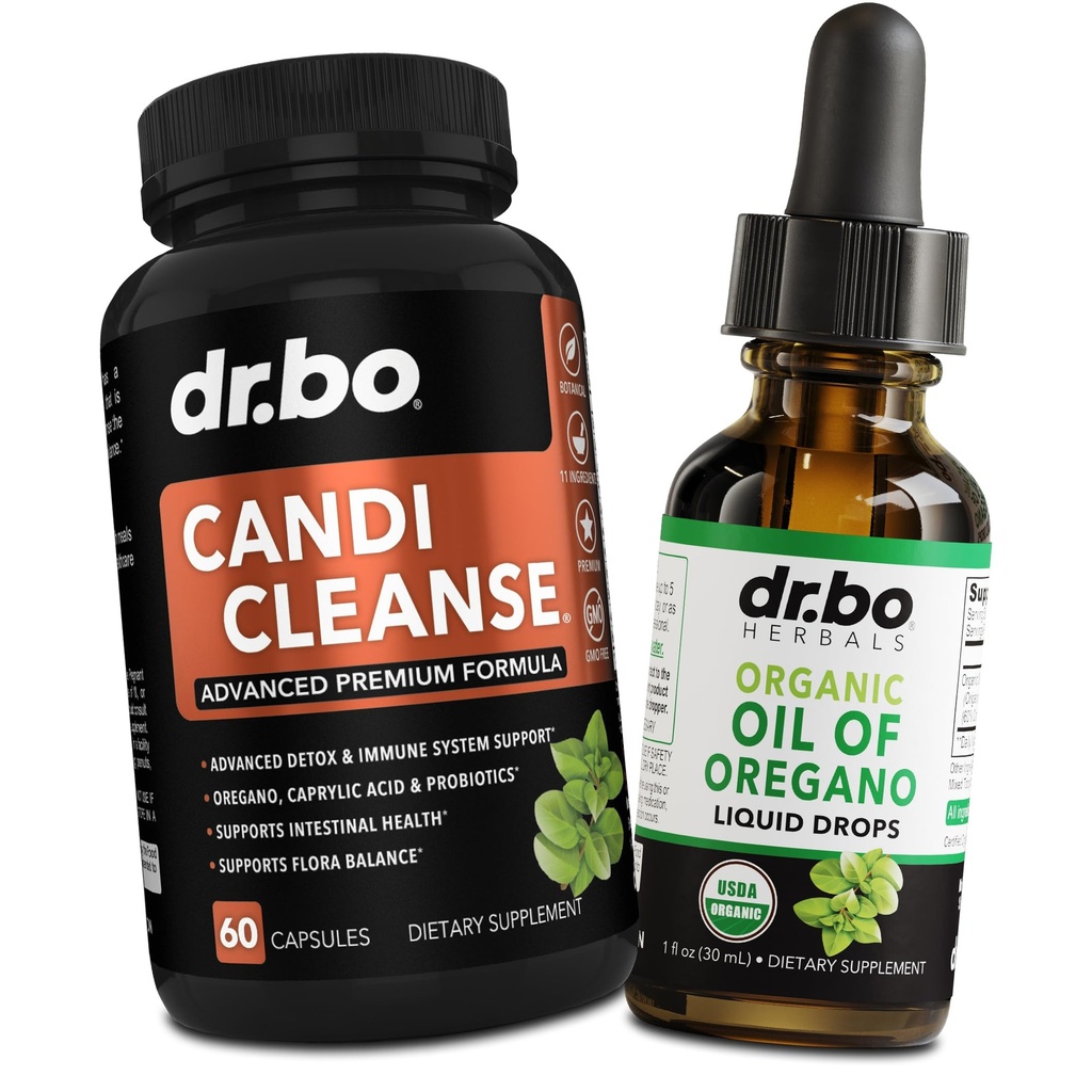 Candi Cleanse " Oregano Oil Drops - Extra Strength Probiotic Complex Cleanser & Organic Liquid - Natural Oral Herbal Caprylic Acid Capsules " Oil of Oregano Drops Tincture Extract