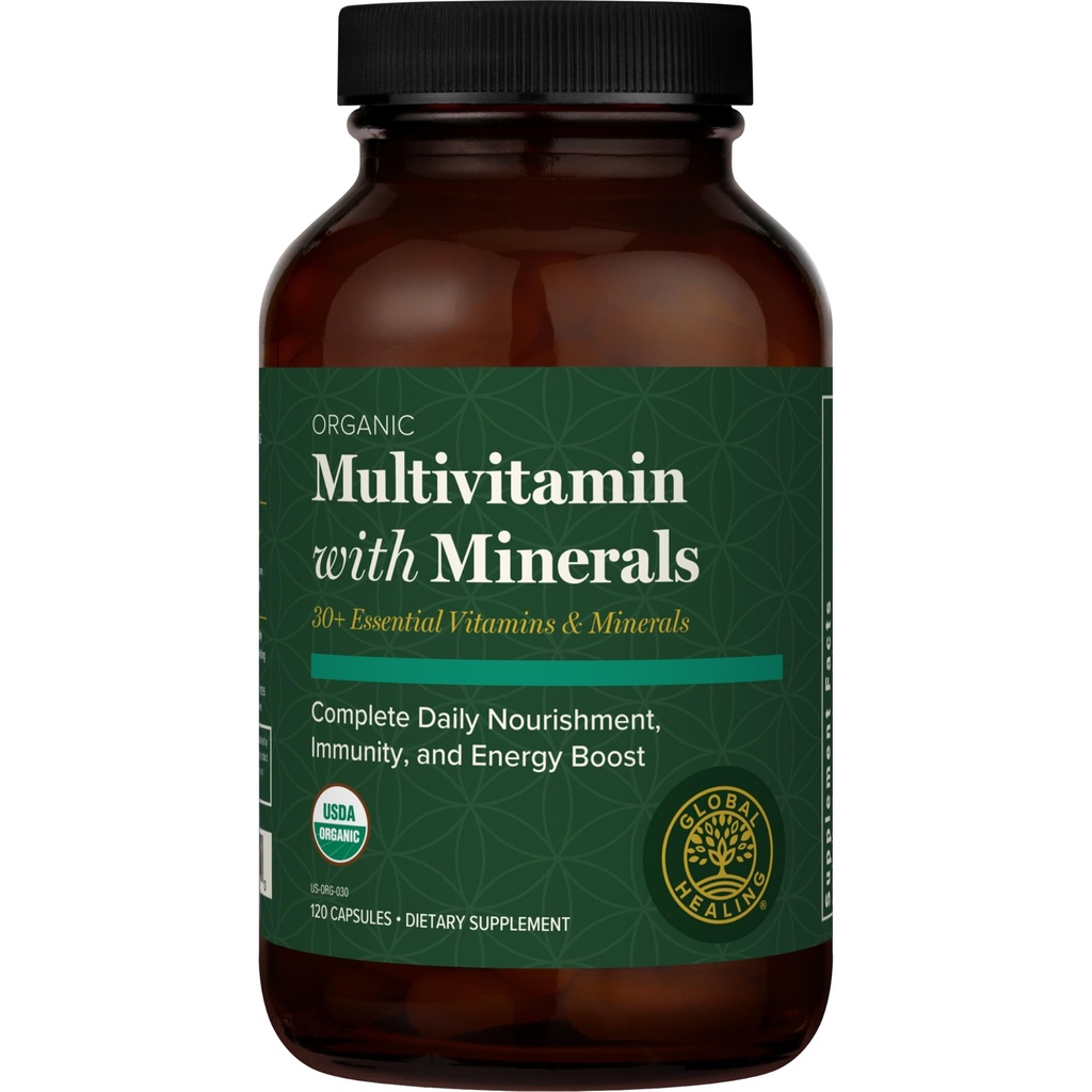 Global Healing Center - USDA Organic Multivitamin for Women &amp; Men - Vitaminas Include A, C, D, &amp; More for Your Global Health &amp; Wellness Needs - Full Daily Multi Vitamin Nourishment (120 cápsulas)