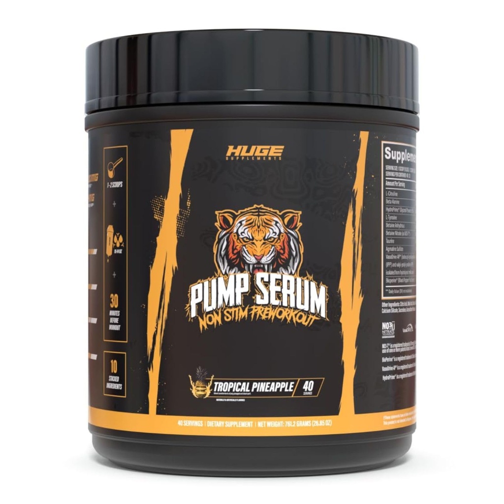 Pump Serum Non-Stim Pre-Workout For Pumps, Performance, Vascularity & Fullness - Most Stacked Stim-Free Pre Workout with No Caffeine, L-Citrulline, HydroPrime, L-Tyrosine (Tropical Pineapple)