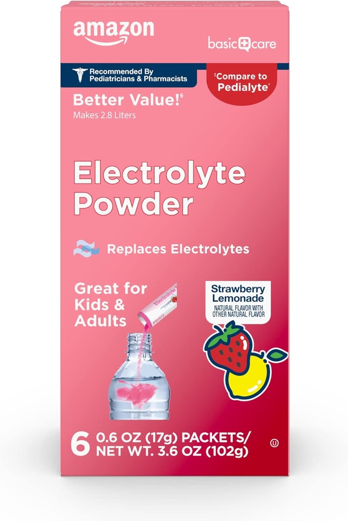 Paquetes de electrolítico de cuidado básico, limonada de frambuesa, 6 cuenta (Pack of 1)