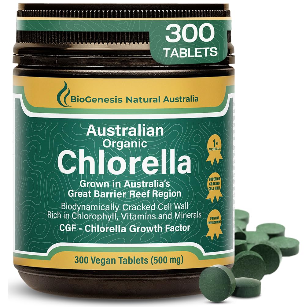 Biogenesis Organic Chlorella Tablets – 300 Conde (500mg) peru Australian Grown ← BioDynamic Cracked Cell Wall TEN Rich in Chlorophyll, Vitamins &amp; Minerals TEN Supports Energy limitada Immunity TEN Vegan Tablet