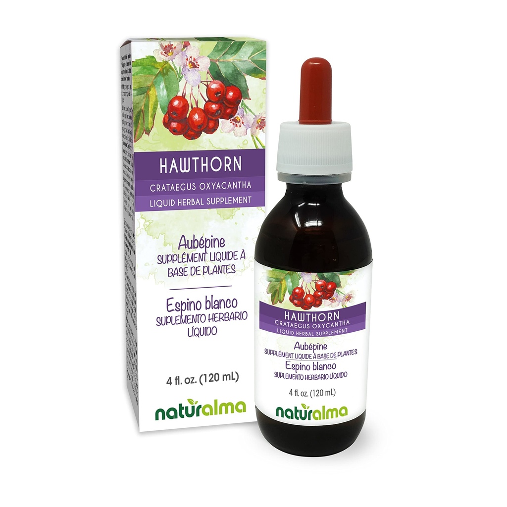 Naturalma Hawthorn (Crataegus oxyacantha) Hoja y Flor Alcohol-Free Tintura - 4 fl oz Liquid Extract in Drops - Herbal Supplement - Vegan