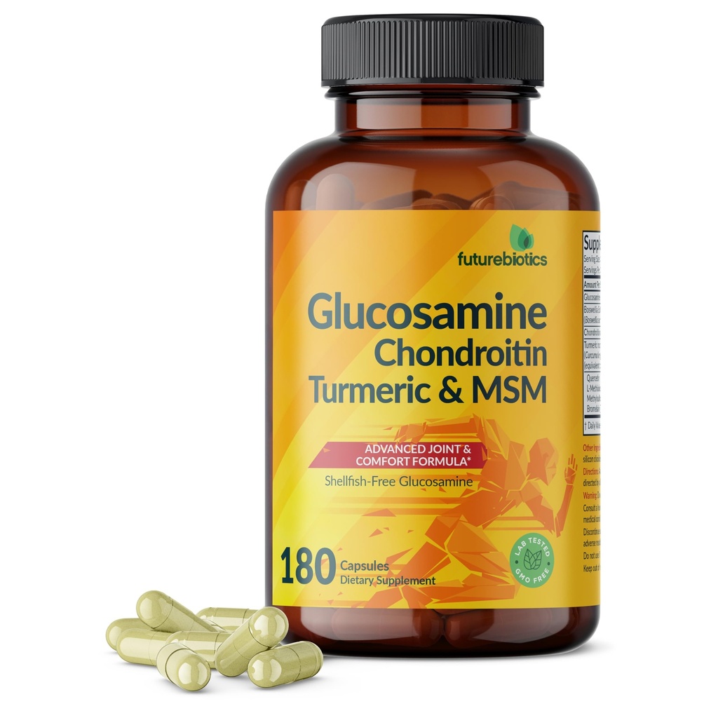 Futurebiotics Glucosamine Chondroitin Turmeric &amp; MSM Advanced Joint Formula, Supports Healthy Joints & Mobility - Non-GMO, 180 Capsules