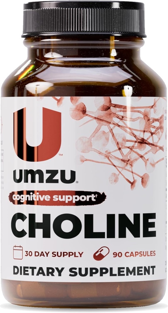 UMZU Choline Supplement for Cognitive and Hormonal Support | Acetylcholine Booster Helps Brain Focus, Memory & Metabolism | Promotes Liver Health & Estrogen Balance (30 Day Supply | 90 Capsules)