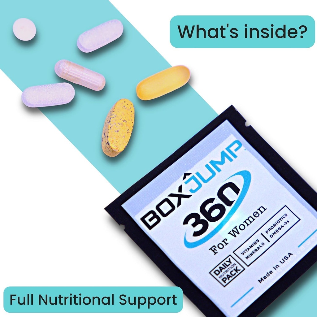 BoxJump Women’s Daily Multivitamin Packs with Essential Vitamins and Minerals – Incluye vitaminas D, C, E, A, B12 para Energía, Resistencia, Apoyo Inmunitario, Bonificación y Salud de la Esquía – 30 días