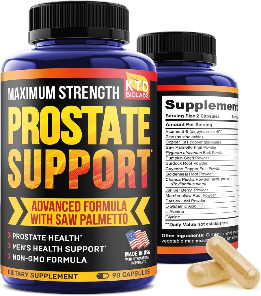 Suplementos de próstata para hombres - 90 cápsulas de salud de próstata natural - Pumpkin Seeds, Pygeum y Saw Palmetto para el control de la vejiga masculina y el apoyo a la tract urinaria saludable- hechos en EE.UU.
