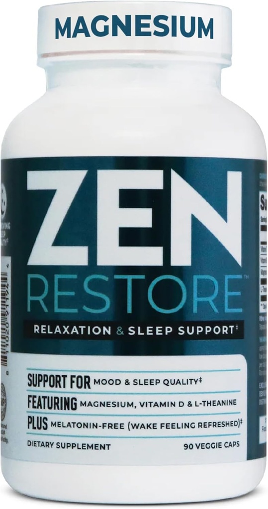 Nutrology Zen Restore Magnesium Supplement, 400mg Magnesium Malate Por Dose with Vitamin D3, L-Theanine, Promotes Relaxation, Muscle Recovery & Adrenal Health, High Absorption Supplement, 30 Servings