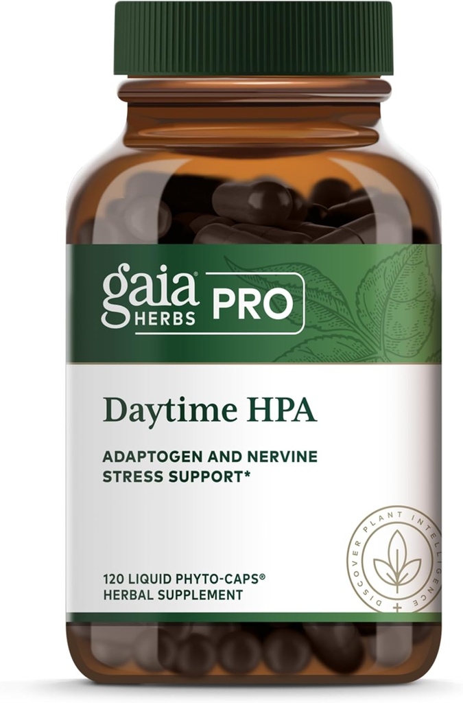 GAIA HERBS PRO Daytime HPA - Adaptogen Support Supplement - Nervous System Support Supplement with Olive Oil & Rhodiola* - Vegan, Gluten-Free, Soy-Free - 120 Liquid Phyto-Caps (60 Servings)