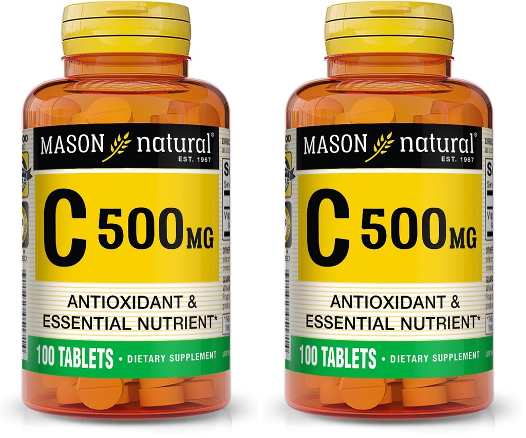 MASON NATURAL Vitamina C 500 mg - Soporta Sistema de Inmunidad Saludable, Antioxidante y Nutriente Esencial, 100 Tabletas (Pack of 2)