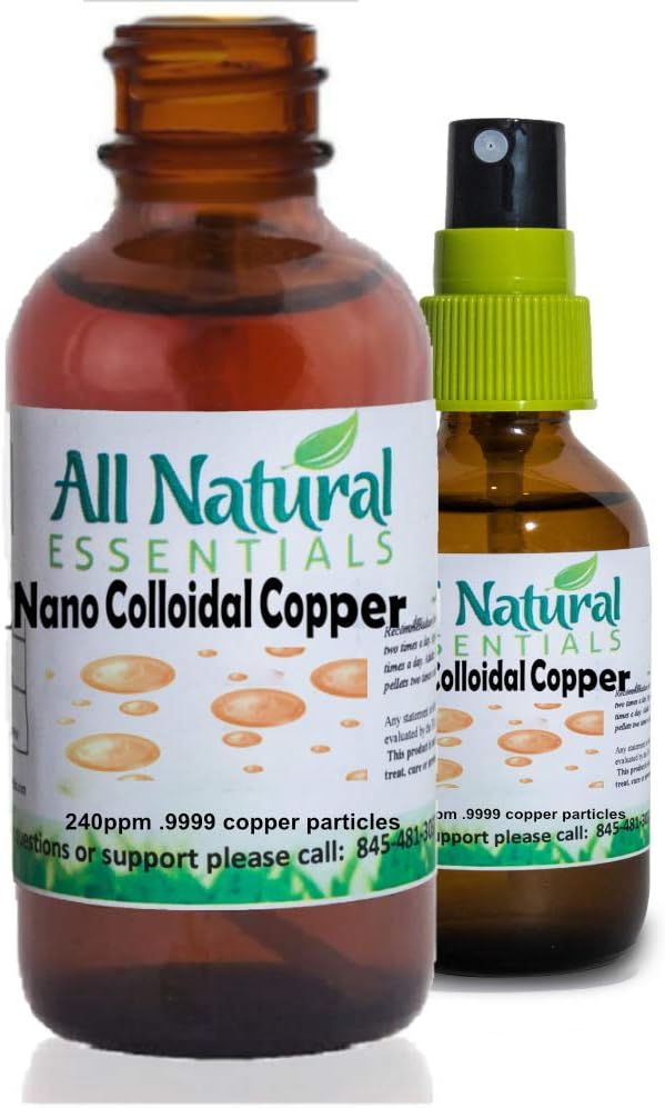 Nano Colloidal Minerals Supplement Liquid Colloidal Copper Mineral 2oz 240ppm Bottle Kosher Certified all natural for Adults, Men, Women, Kids (Spray)
