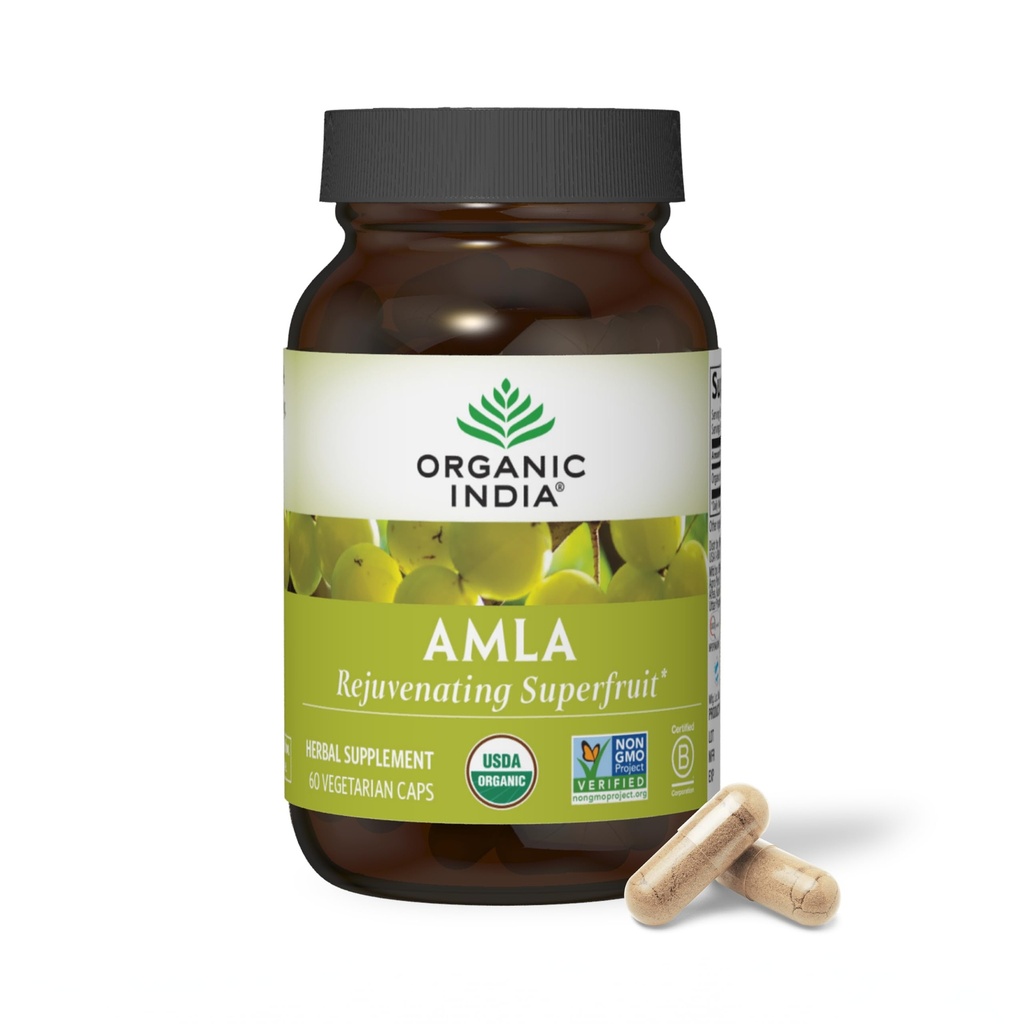 ORGANIC INDIA Amla Capsules Organic - Indian Gooseberry Herbal Vitamin Supplement, Amla Supplement, Immune Support, Vegan, Gluten-Free, Ayurvedic, Antioxidant, Non-GMO - 60 Capsules