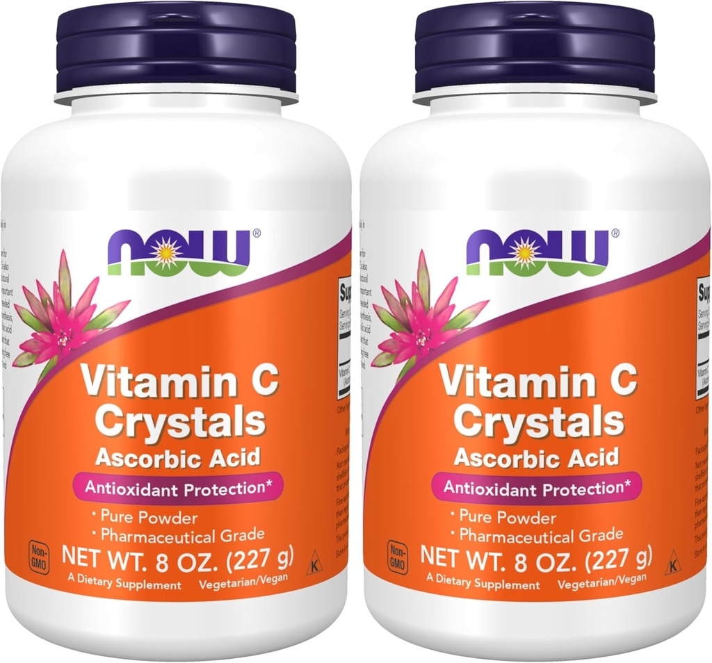 AHORA Suplementos, cristales de vitamina C (ácido acúbico) Polvo, protección antioxidante*, 8 onzas (Pack of 2)
