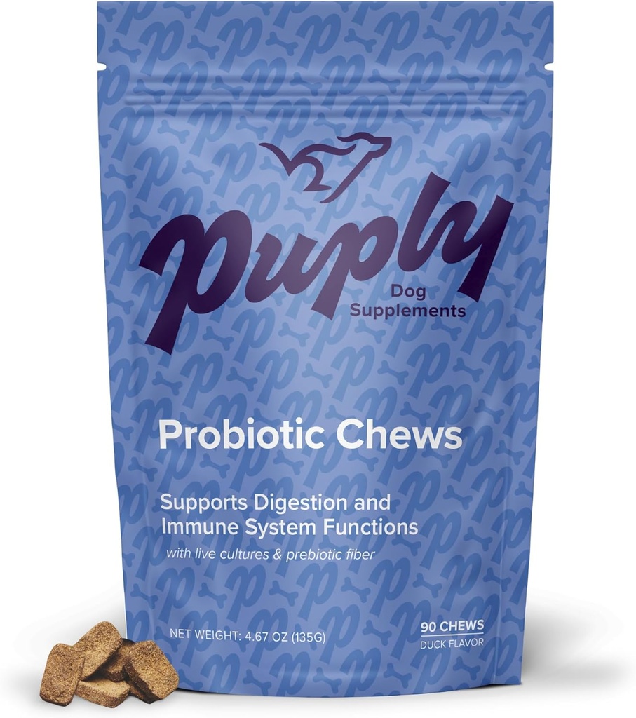 Probióticos para perros - Cerdos blandos con fibra prebiótica - Soportes Digestión, Inmunidad y Alivio de Alergia - Delicious Duck Flavor - 90 Condes