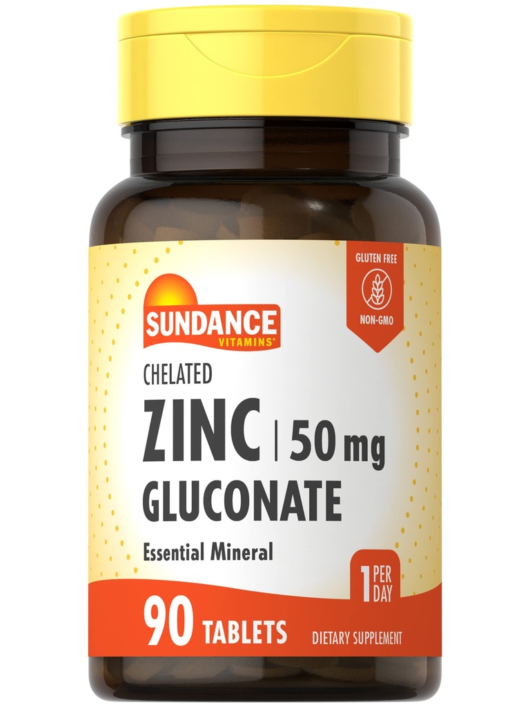 Sundance Zinc Supplement 50mg | 90 Tablets | Chelated Essential Mineral | Vegetarian, Non-GMO, and Gluten Free